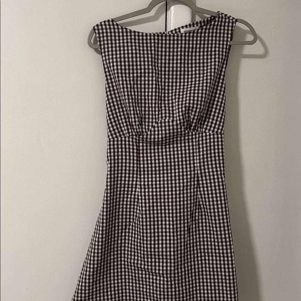 Peppermayo Lotus Tie Back Mini Dress - Chocolate Gingham